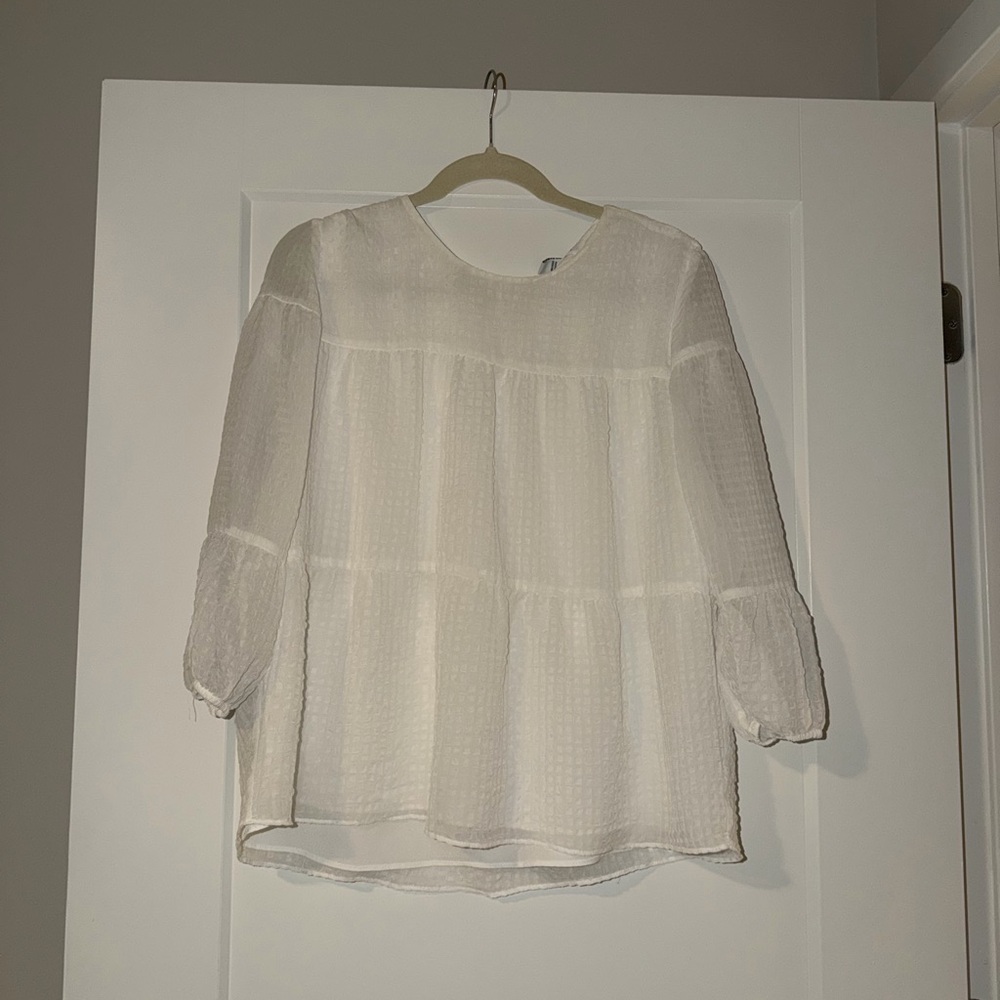 Calvin Klein White Textured Peasant Blouse